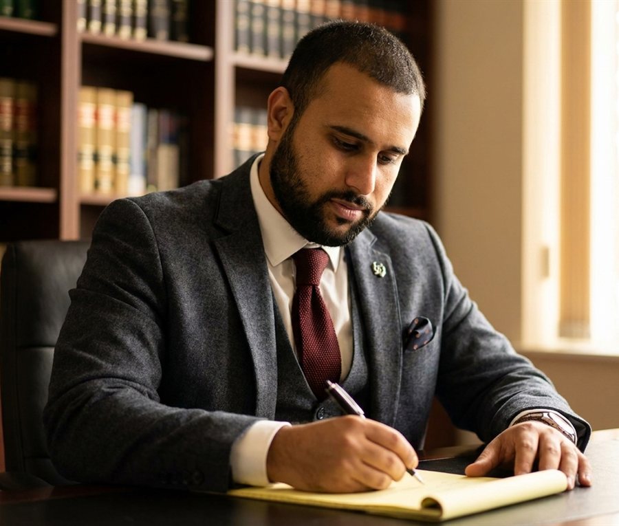 Joshua Yousuf working on an immigration case at H&Y Law